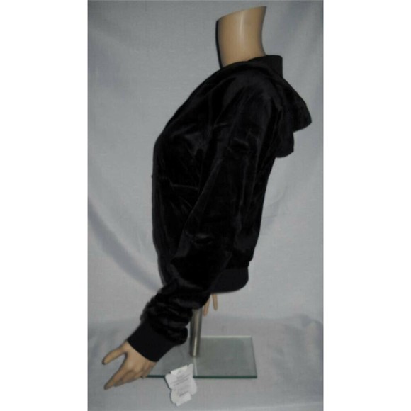 SELF ESTEEM Shirt Jacket Top Junior Sizes Black Velour Cropped Hooded NOS - Picture 7 of 8